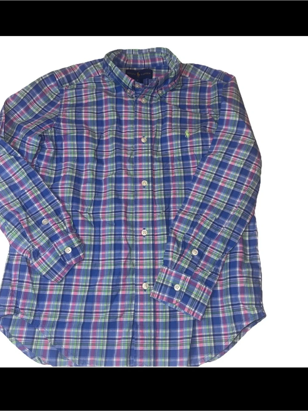Ralph Lauren Pony Button Shirt 7 Blue Pink Stripe Spring Summer School Boys